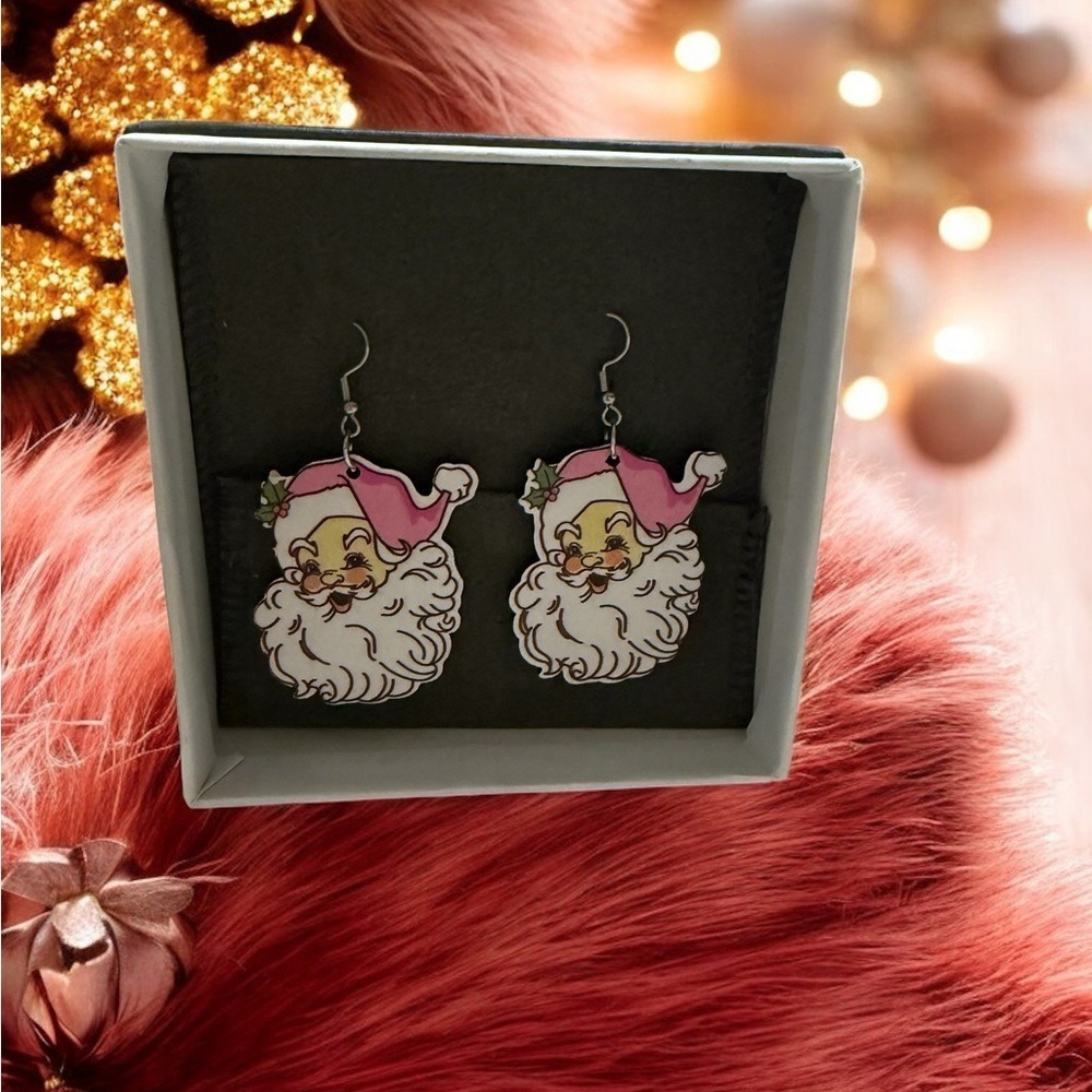 Pink Santa Earrings